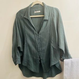 Free people soft green shirt. Very nice look. Worn once. Runs a little large .